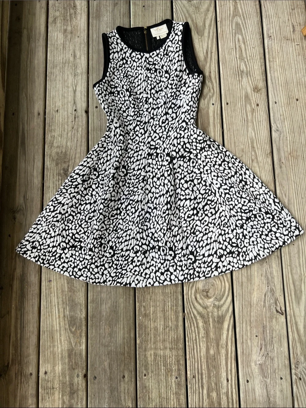 kate spade Black and White Leopard Print Sleeveless Midi Dress